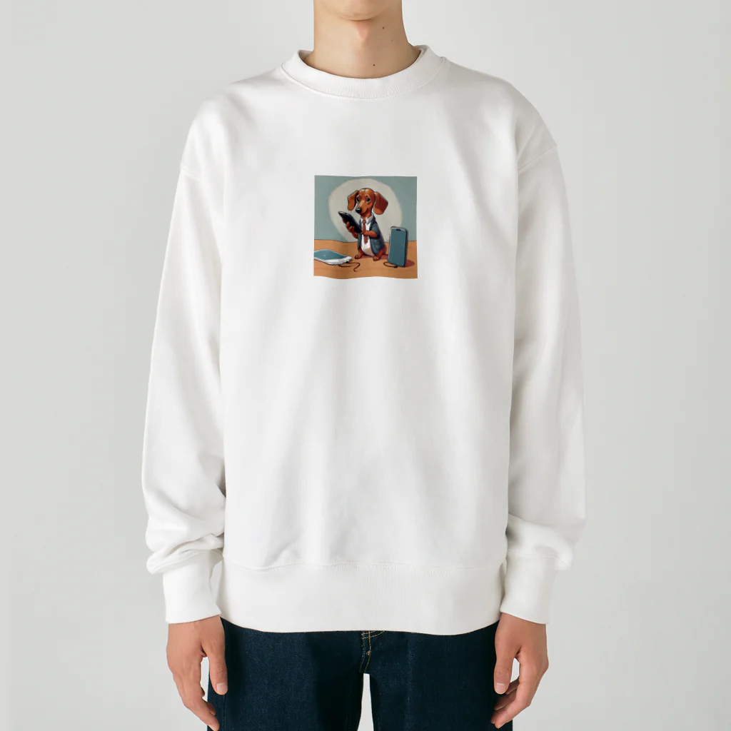 Runのスマホ依存症のダックスフント Heavyweight Crew Neck Sweatshirt