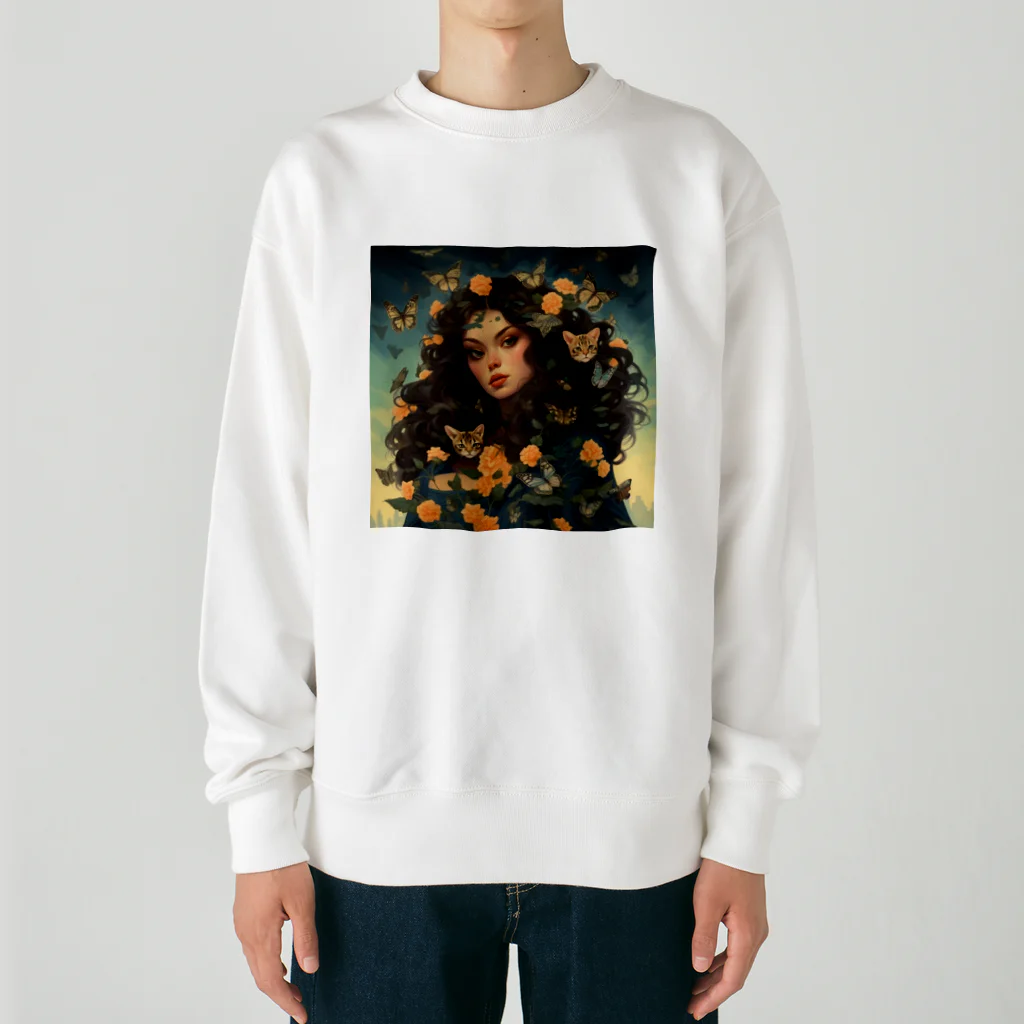 AQUAMETAVERSEの花と女と猫　なでしこ1478 Heavyweight Crew Neck Sweatshirt