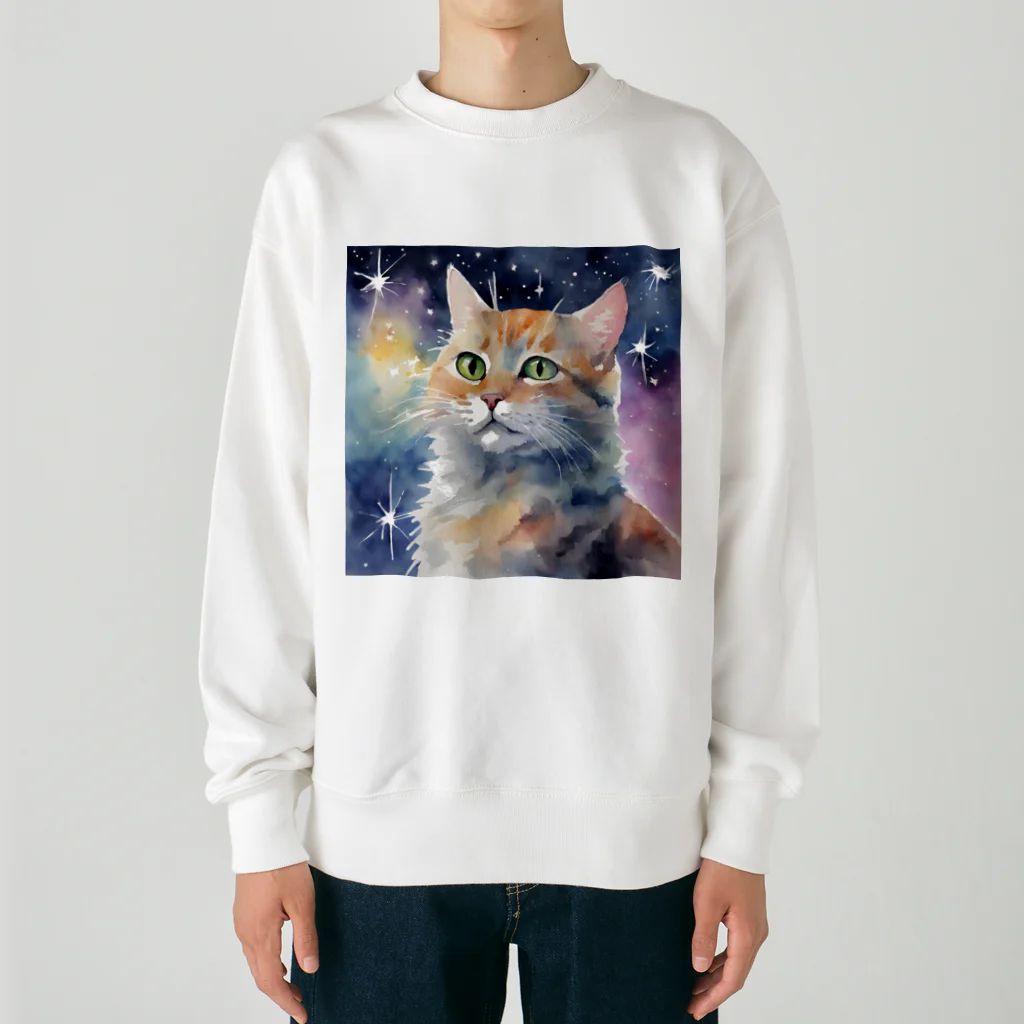 星降る夜にの宇宙猫 Heavyweight Crew Neck Sweatshirt