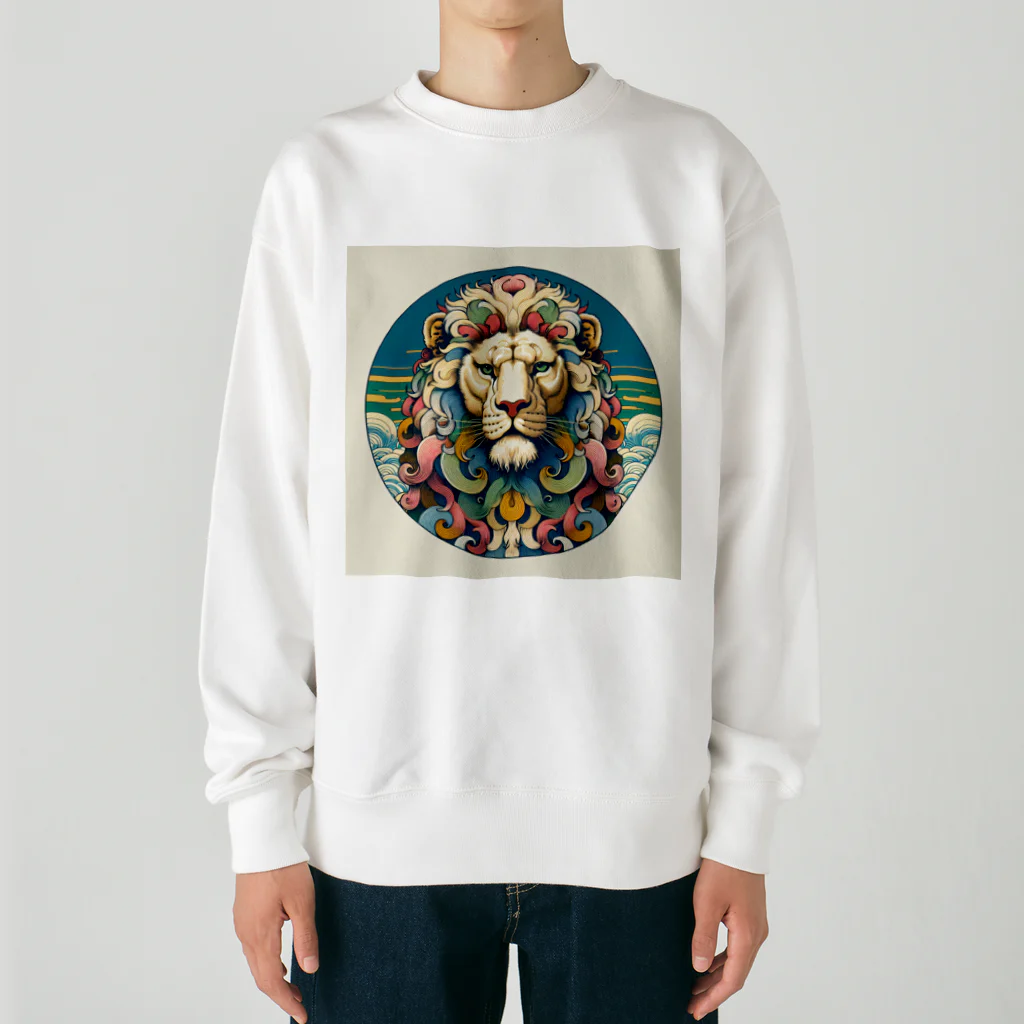 chaochao0701の浮世絵風　ライオン（顔）"Ukiyo-e style lion (face)."  "浮世繪風格的獅子（臉）。" Heavyweight Crew Neck Sweatshirt