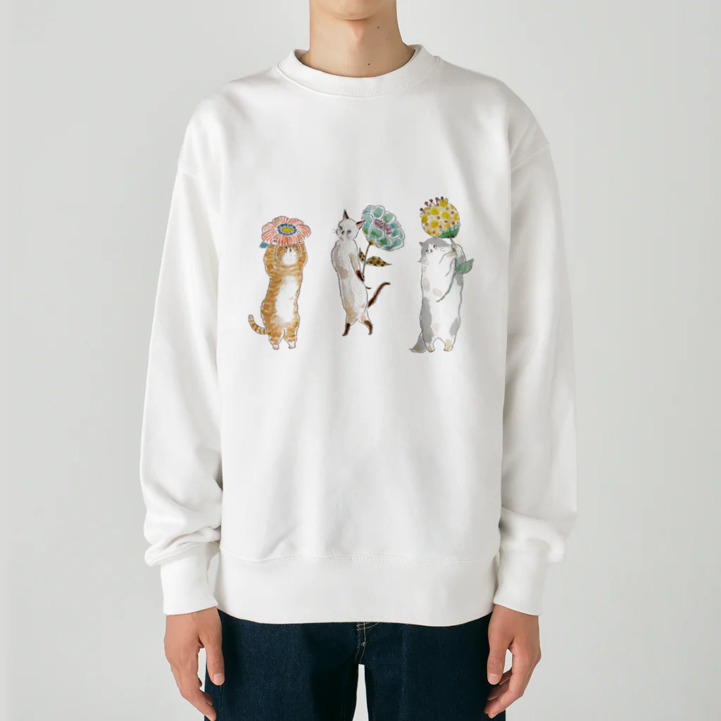 トコロコムギのむずむずお花屋さんにゃんこ Heavyweight Crew Neck Sweatshirt