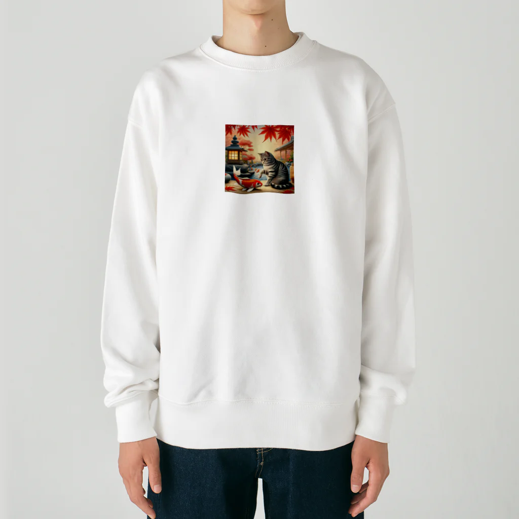 EMAKIの和紋様 x 猫　鯉と遊ぶ猫 Heavyweight Crew Neck Sweatshirt