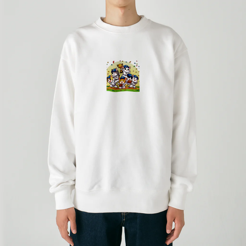 子猫カーニバルのニャンコチームの勝利 Heavyweight Crew Neck Sweatshirt