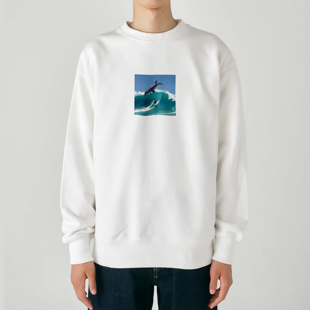 ganeshaのイルカと一緒にサーフィン Heavyweight Crew Neck Sweatshirt