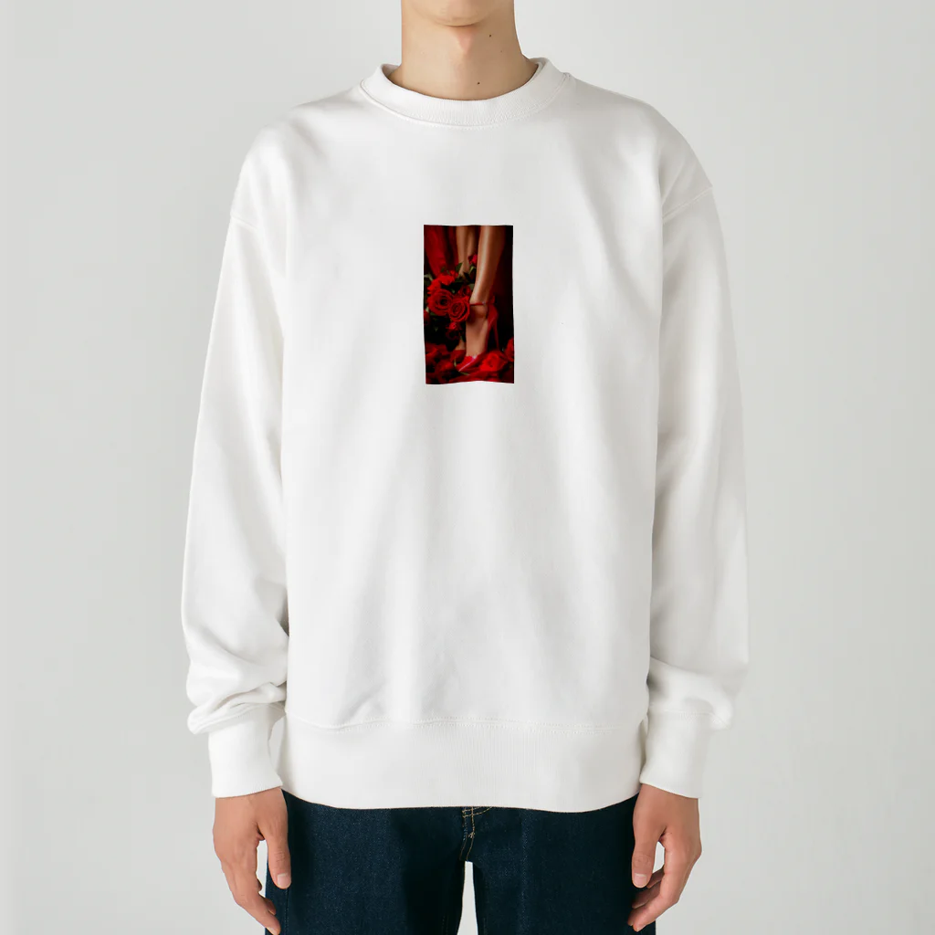 ニゴ猫　shopのred Rose heel  Heavyweight Crew Neck Sweatshirt