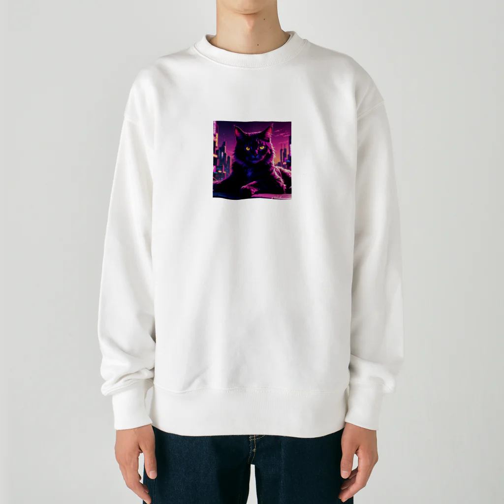 S Uの夜の静けさを満喫する猫 Heavyweight Crew Neck Sweatshirt