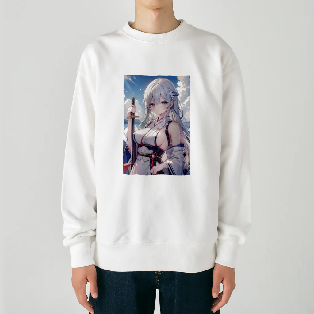 巫女スタぐらむの日本刀をもった美少女 Heavyweight Crew Neck Sweatshirt