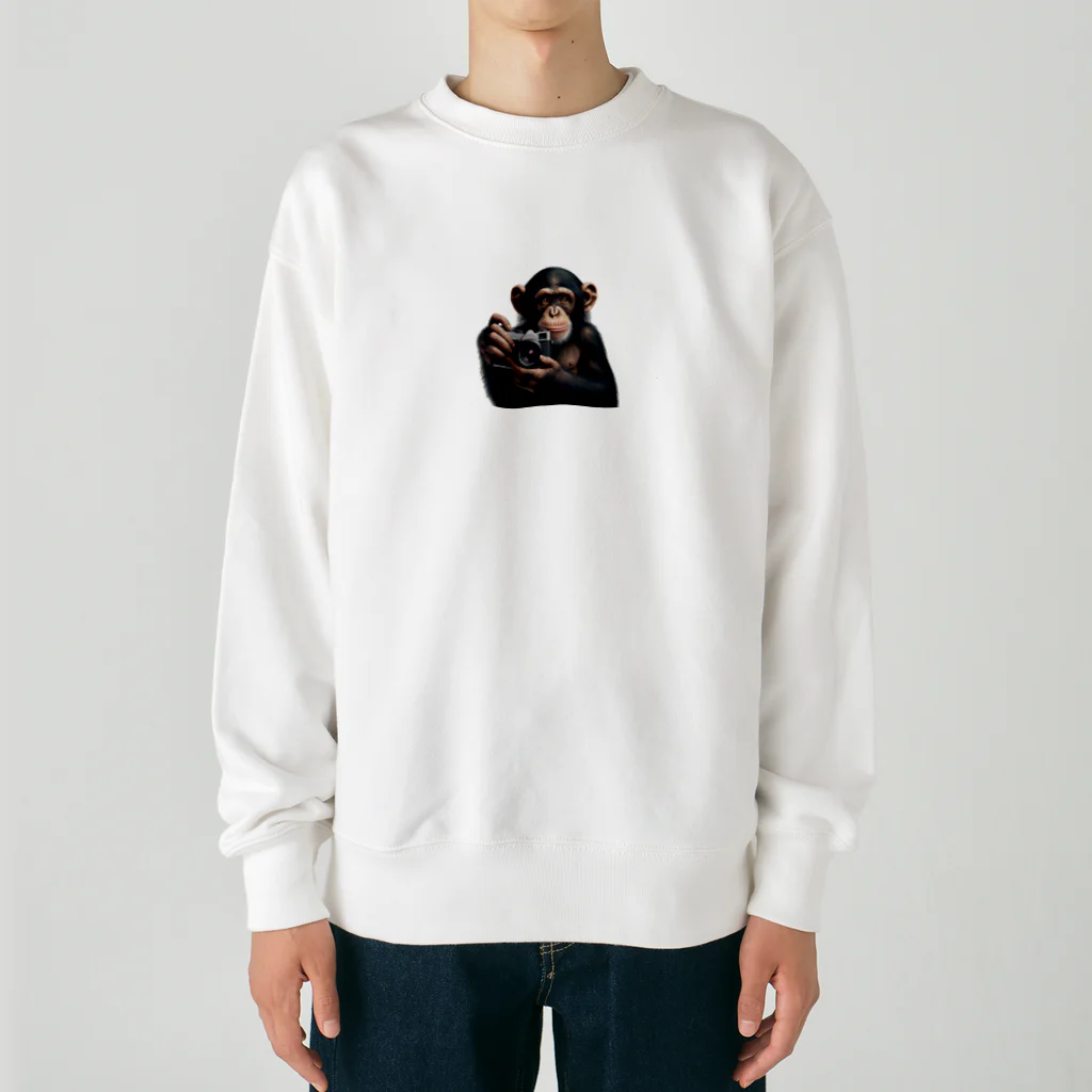 アニマル_Sevenのカメラ好きのチンパンジー2 Heavyweight Crew Neck Sweatshirt