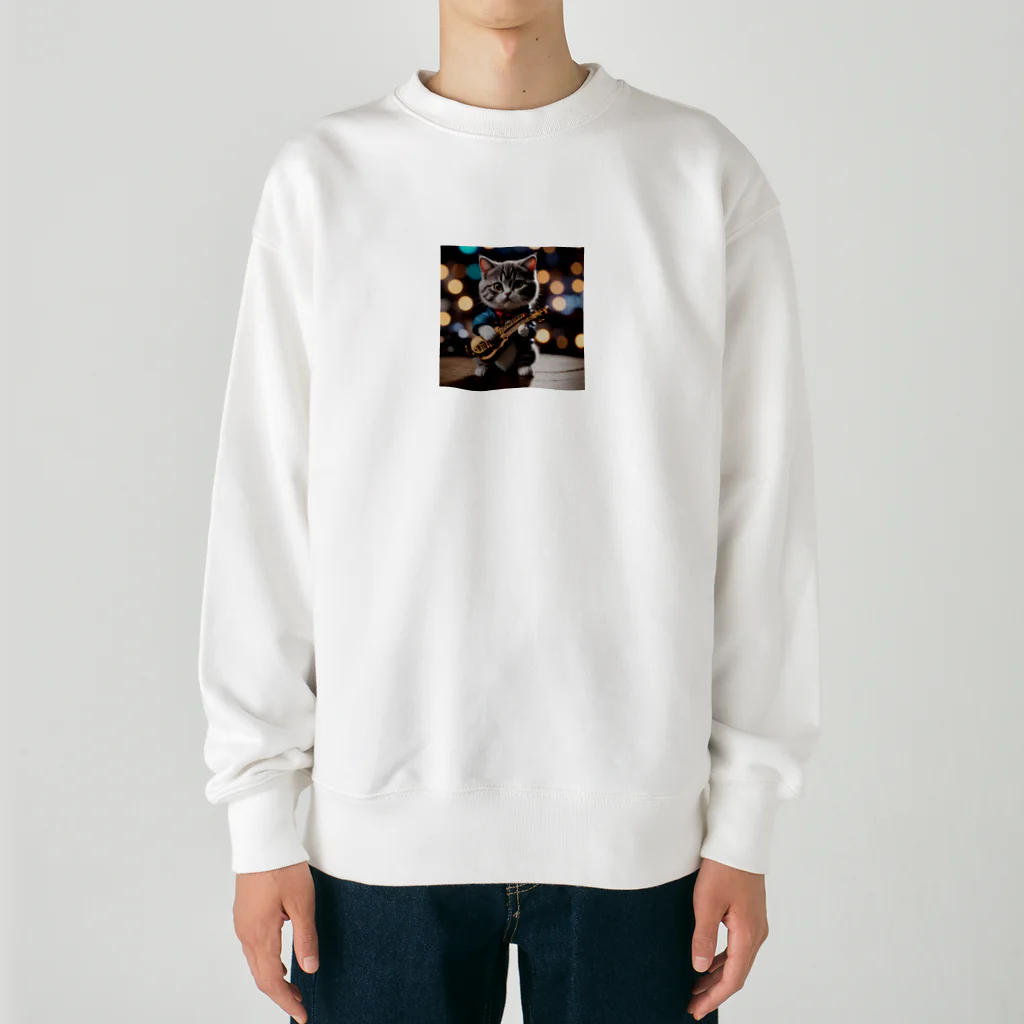 asnaynの音楽スター誕生中のネコちゃん Heavyweight Crew Neck Sweatshirt