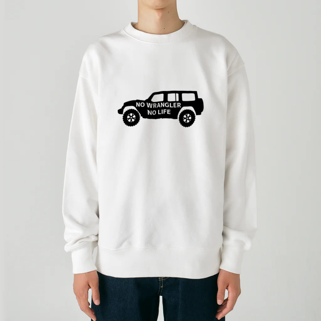 QUQU_WORKSのノーラングラーノーライフ ジープ ブラック Heavyweight Crew Neck Sweatshirt