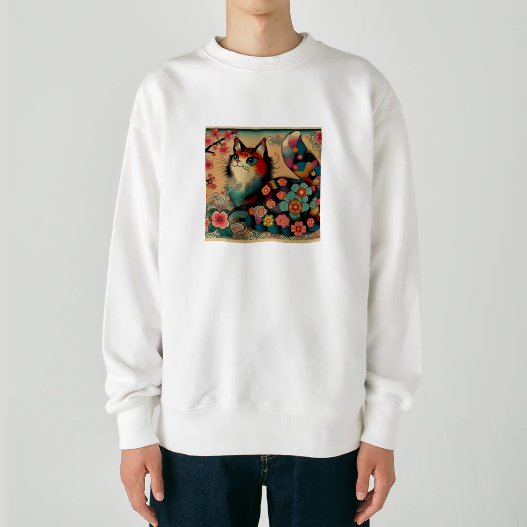 chaochao0701の浮世絵風　カラフル猫「Ukiyo-e-style Colorful Cat」「浮世绘风格的多彩猫」 Heavyweight Crew Neck Sweatshirt