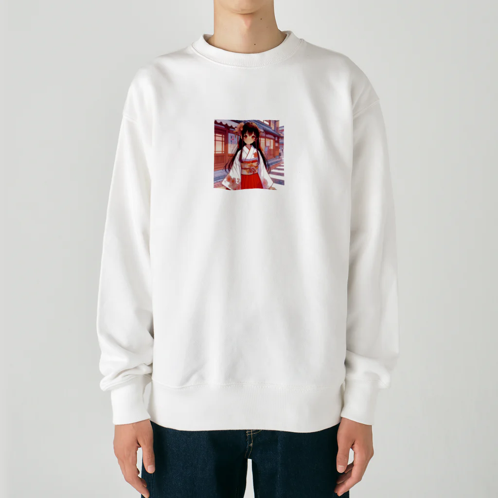 Cartoonのかわいい巫女さん Heavyweight Crew Neck Sweatshirt