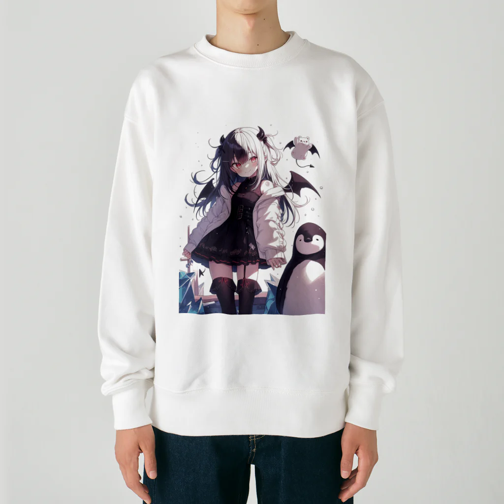 シロクマペンギンの冷極フローズン✕小悪魔ガール Heavyweight Crew Neck Sweatshirt