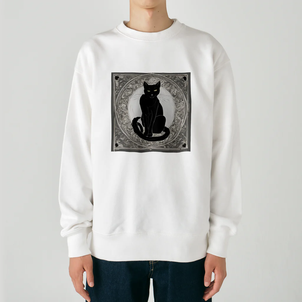 動物デザイングッズの黒猫 Heavyweight Crew Neck Sweatshirt