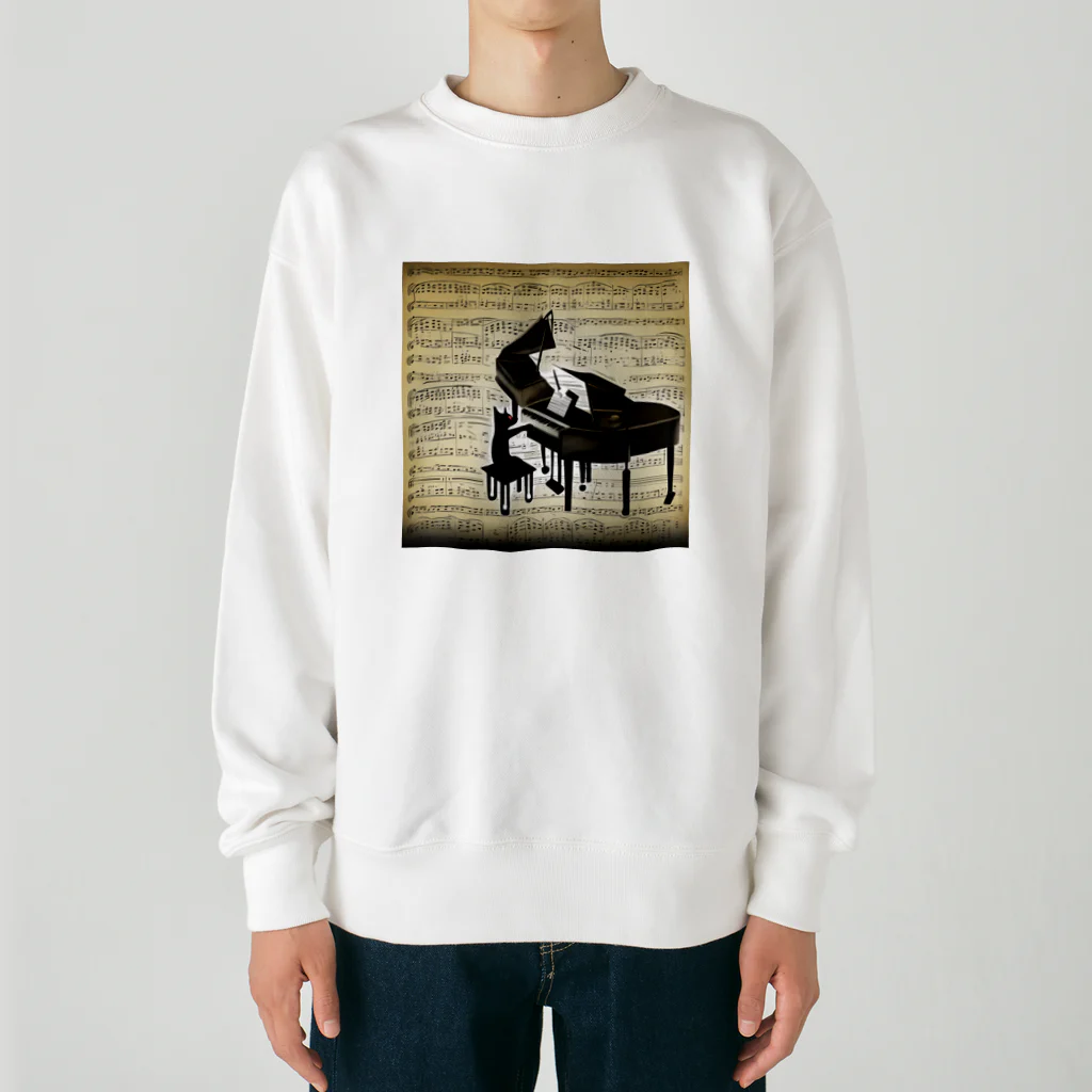 million-mindのピアノを弾く黒猫 Heavyweight Crew Neck Sweatshirt