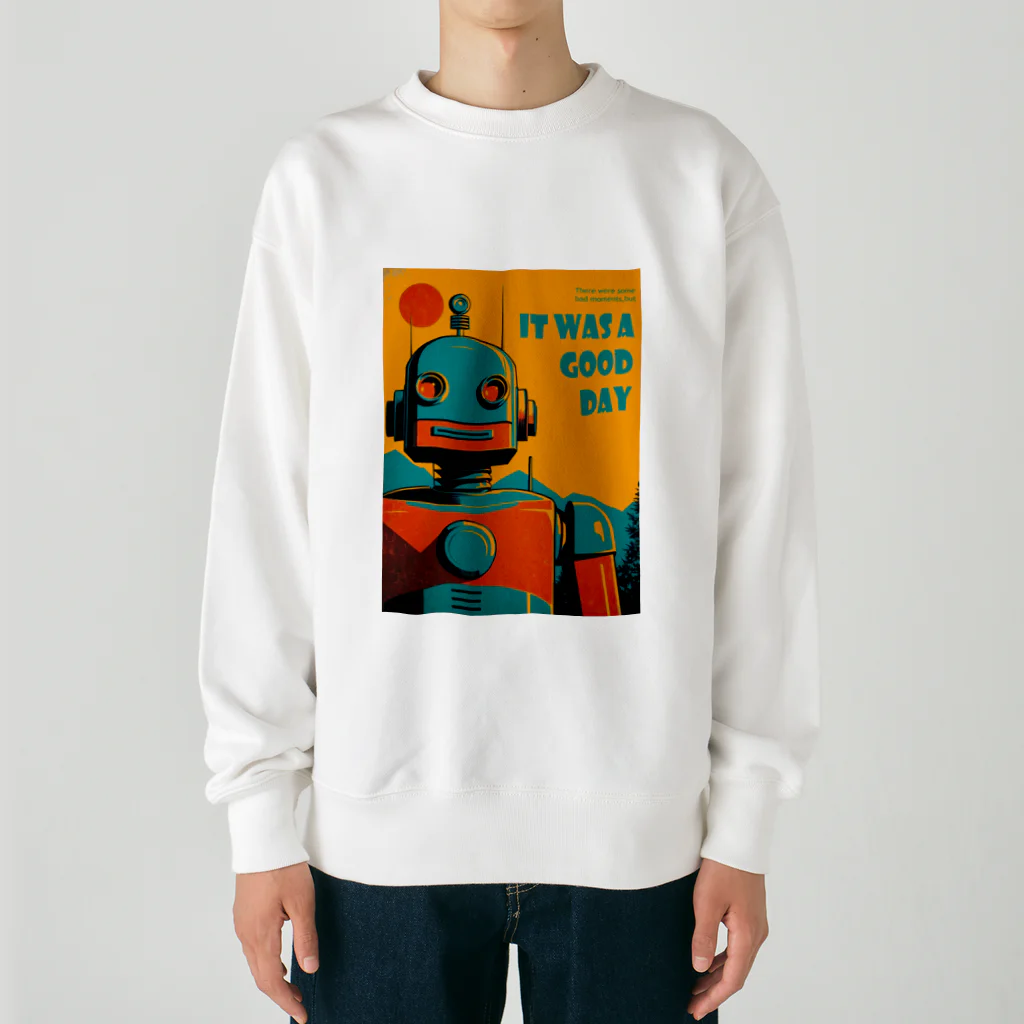 mirinconixのポジティブな思考回路のレトロなロボットくん Heavyweight Crew Neck Sweatshirt