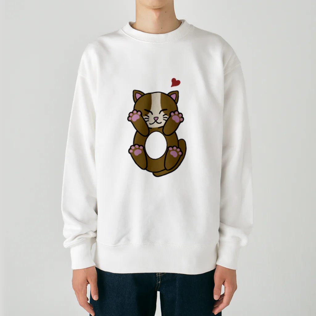 おもち。もちふわの幸せにゃんこ　茶 Heavyweight Crew Neck Sweatshirt