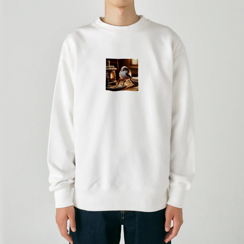 adjustの暖炉であたたまるかわいいシマエナガ Heavyweight Crew Neck Sweatshirt