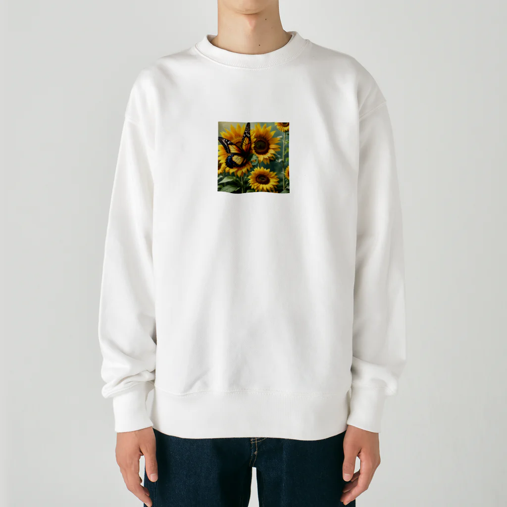 Sunbathingのヒマワリと競争する蝶 Heavyweight Crew Neck Sweatshirt