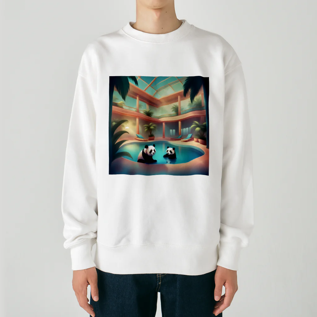 pandownloadの室内プールで遊ぶパンダ Heavyweight Crew Neck Sweatshirt