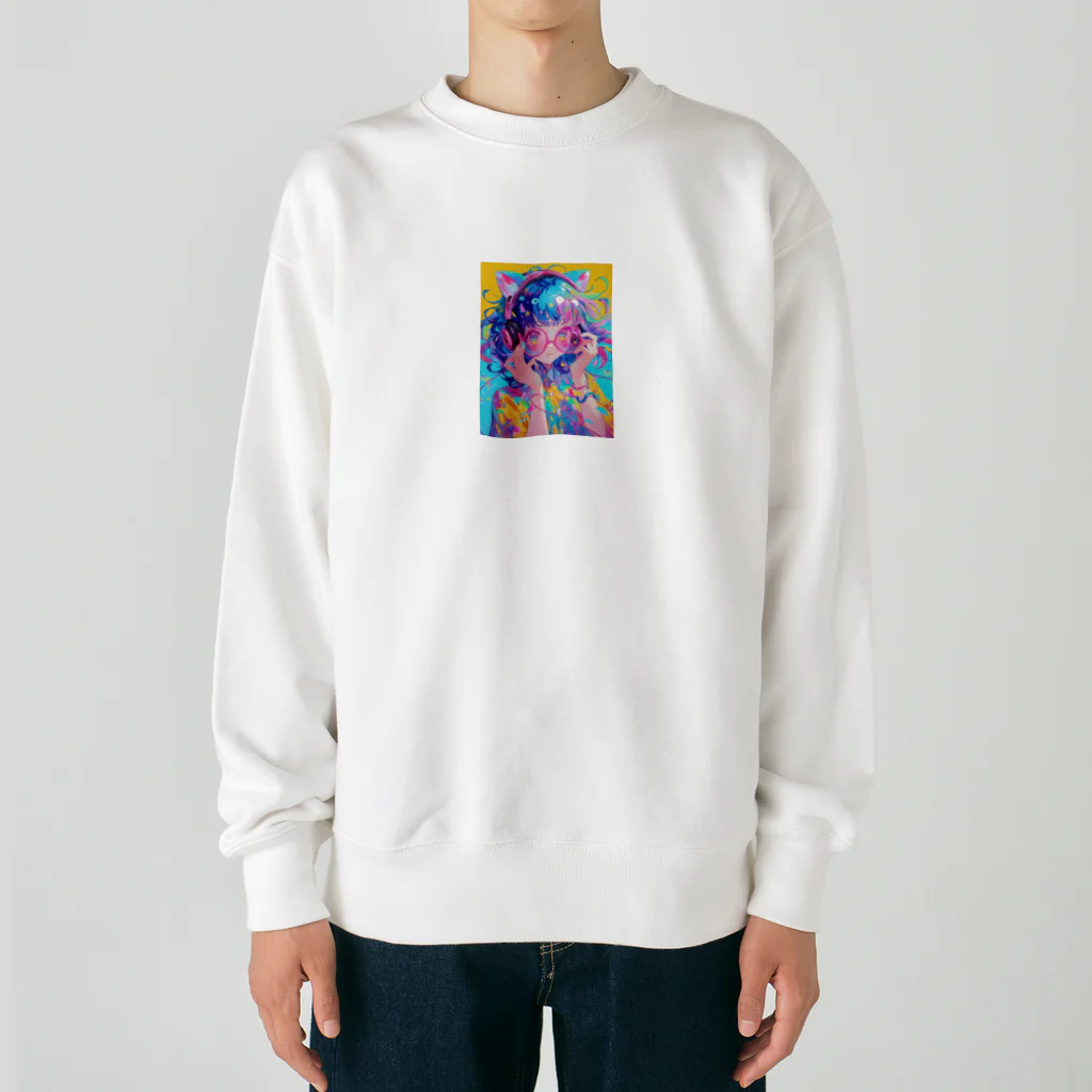 no_mi_Ke08のメガネの可愛い女の子のキャラクター Heavyweight Crew Neck Sweatshirt