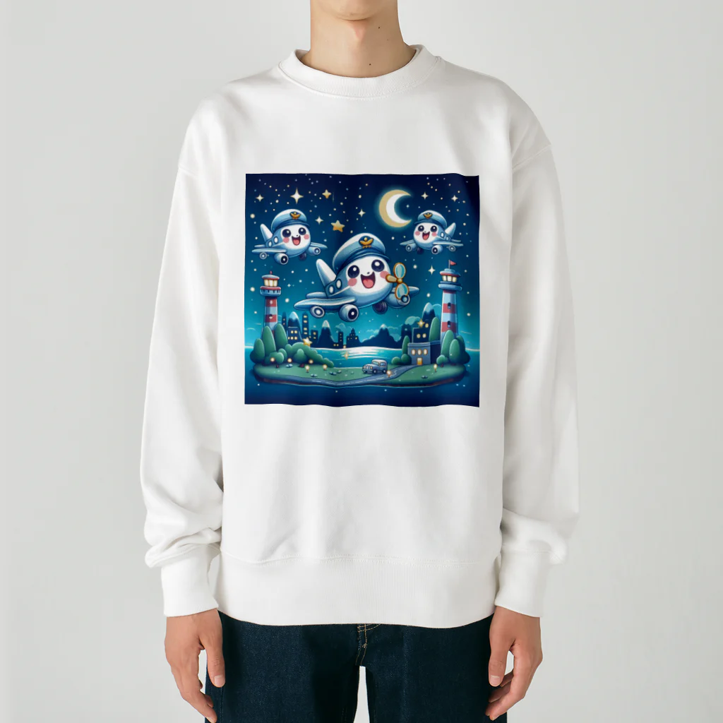 キャラクターズのキラキラ夜景飛行くん Heavyweight Crew Neck Sweatshirt