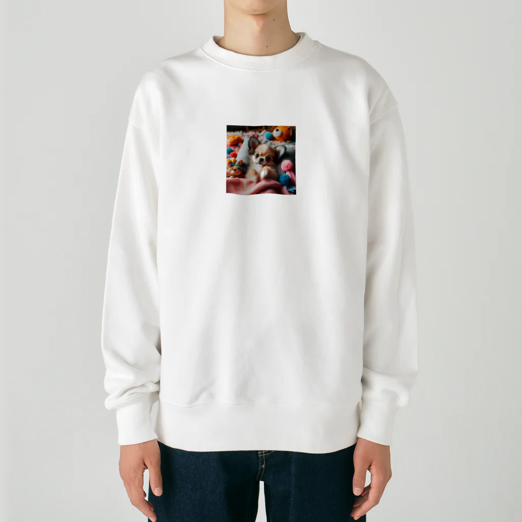 シュシュの部屋のベッドのチワワ （犬、わんちゃん） Heavyweight Crew Neck Sweatshirt