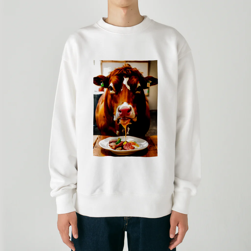 WhiteLionの牛肉を食べたい牛 Heavyweight Crew Neck Sweatshirt