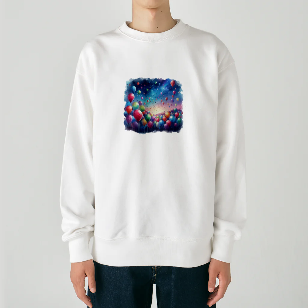 momonekokoのカラフルな風船が浮かぶ風景 Heavyweight Crew Neck Sweatshirt