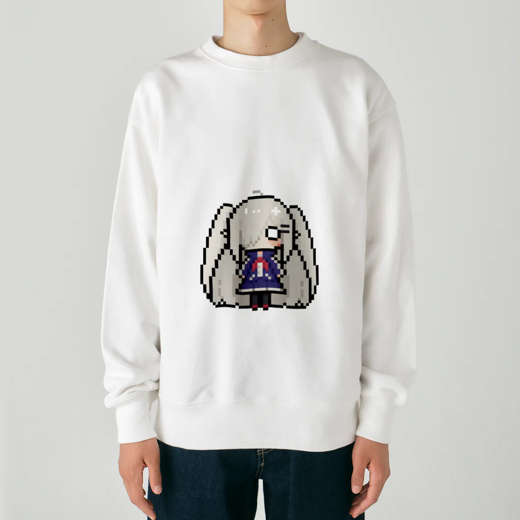 horidesuのドット絵の白髪ロング美少女 Heavyweight Crew Neck Sweatshirt