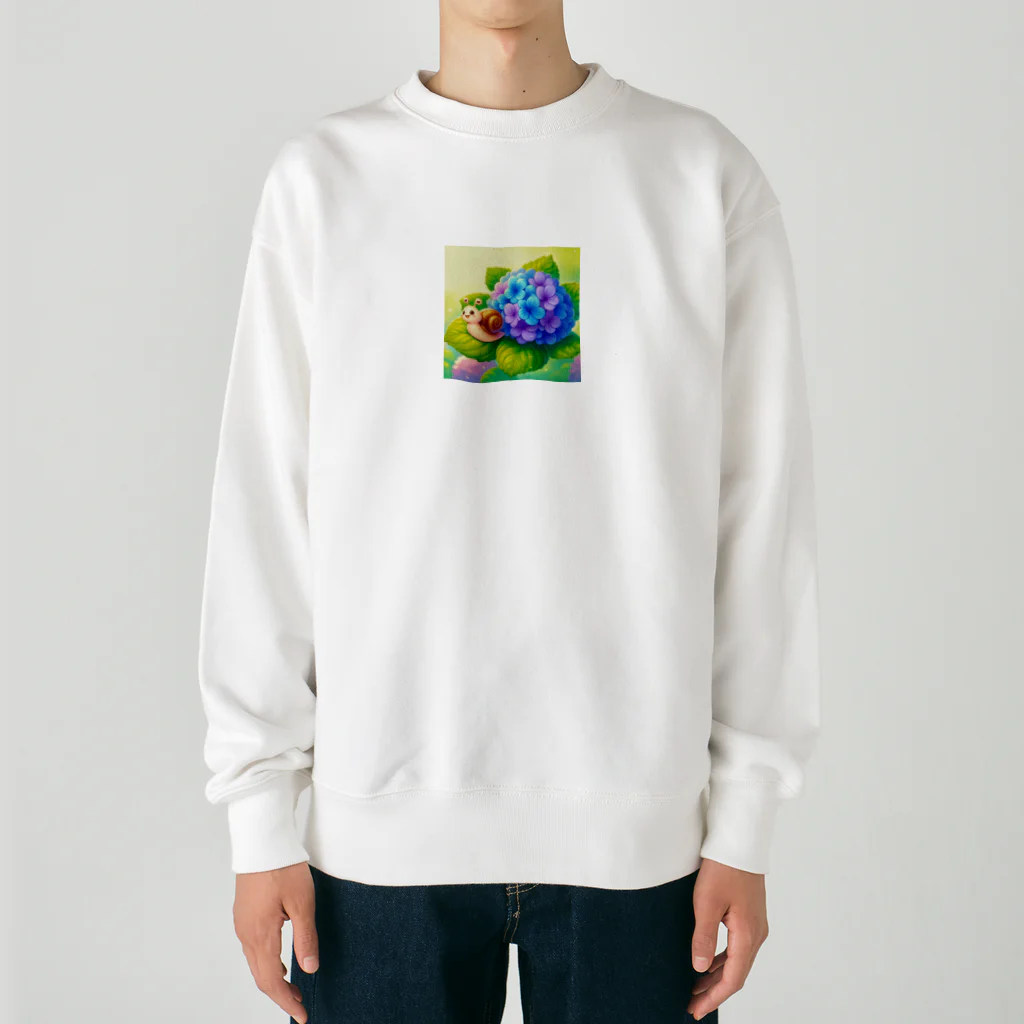 かるるんショップのあじさいとカタツムリ　雨上がり Heavyweight Crew Neck Sweatshirt