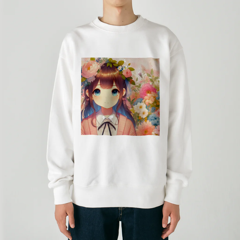 ピクセルパレットの可愛い女の子とお花10 Heavyweight Crew Neck Sweatshirt