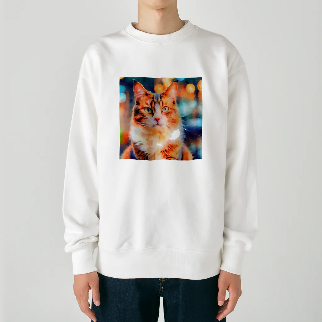 猫好きの谷の猫の水彩画/キジトラねこのイラスト Heavyweight Crew Neck Sweatshirt