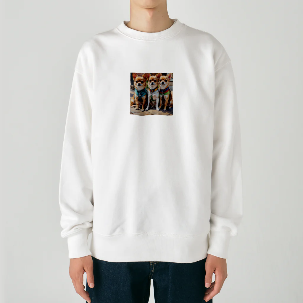 kilkoameaのかわいさ満点おさんぽチワワ兄弟 Heavyweight Crew Neck Sweatshirt