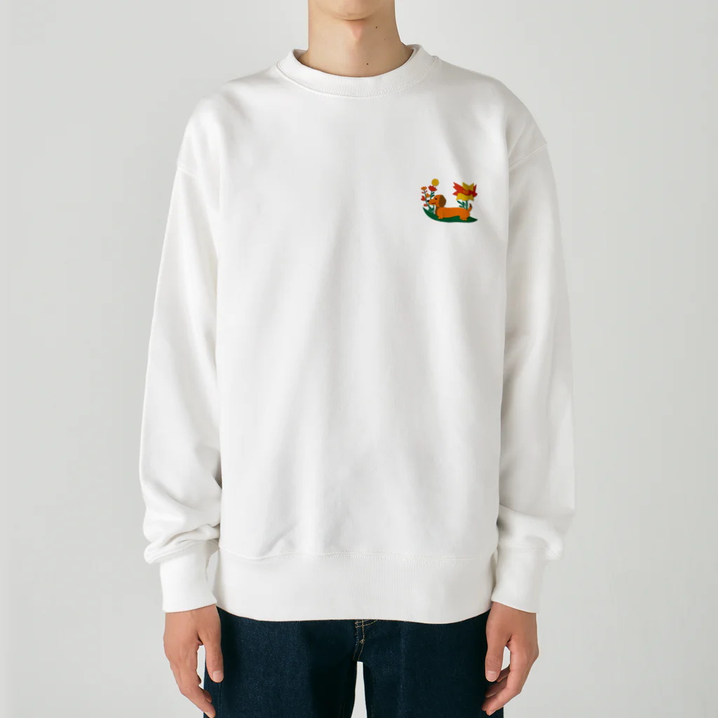 りえのダックスフンドとお花 Heavyweight Crew Neck Sweatshirt