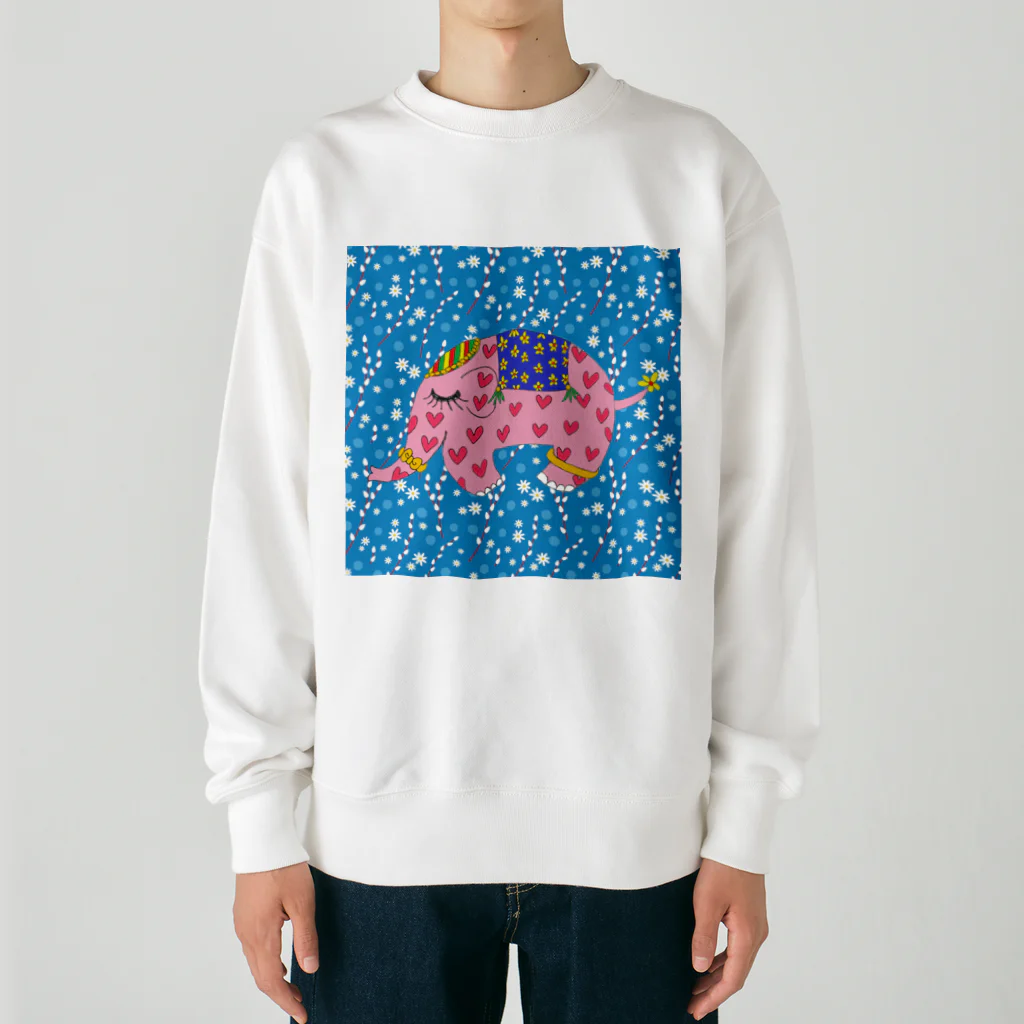 ピンクの象の幸福を呼ぶピンクの象 Heavyweight Crew Neck Sweatshirt