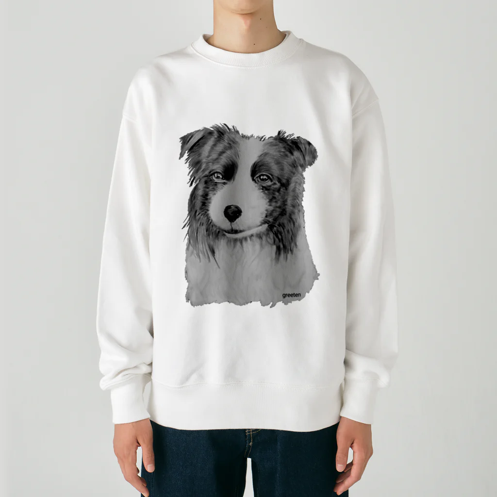 greetenのボーダーコリー　アート犬モノクロ Heavyweight Crew Neck Sweatshirt