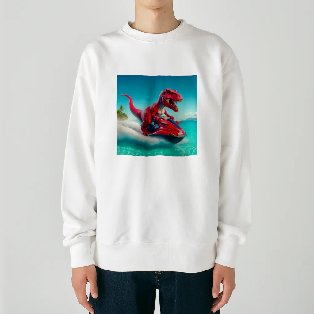 DINO-studioのジェットスキーを楽しむ赤ティラノ Heavyweight Crew Neck Sweatshirt