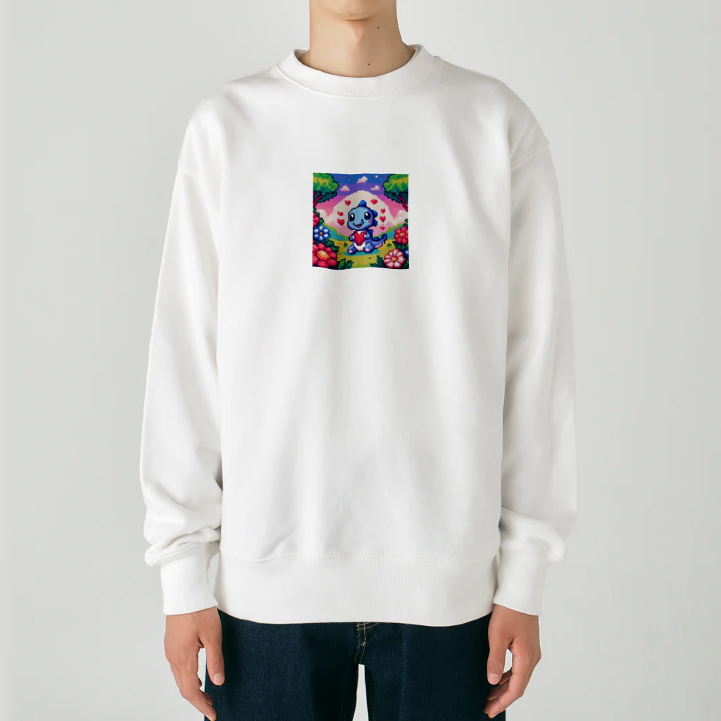 ドット職人のピクセルアート 恐竜の子ども Heavyweight Crew Neck Sweatshirt