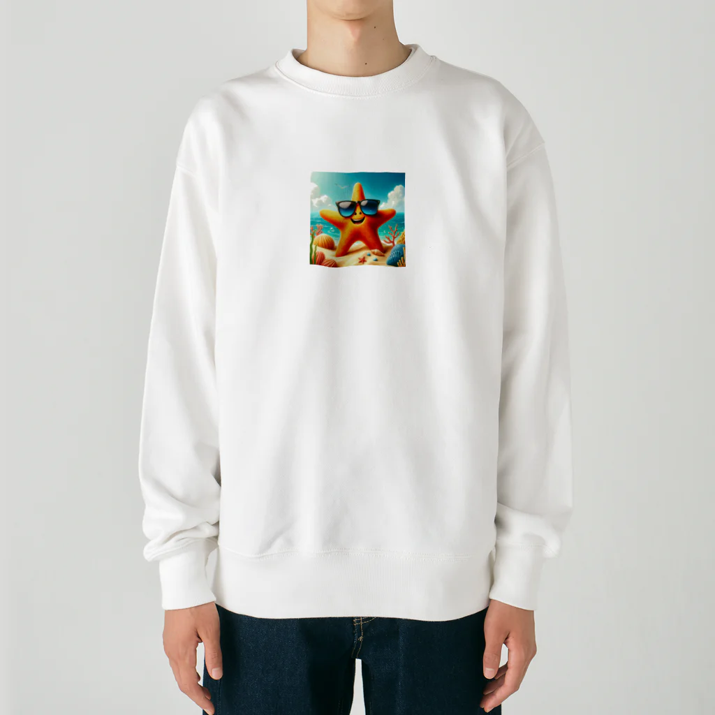 KIglassesのサングラスをかけた笑顔のヒトデ - 海の陽気な仲間！ Heavyweight Crew Neck Sweatshirt