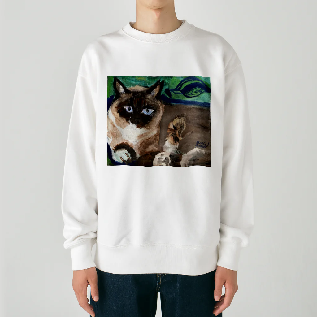 青い猫の青葉 Heavyweight Crew Neck Sweatshirt