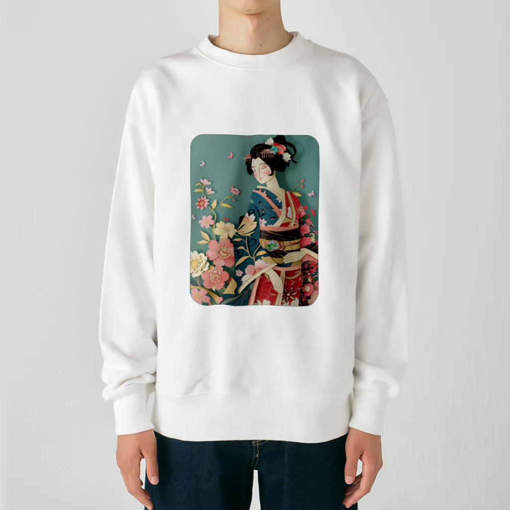 MistyStarkの着物女性の切り絵アート　―　Kimono woman paper-cutting art　ー Heavyweight Crew Neck Sweatshirt