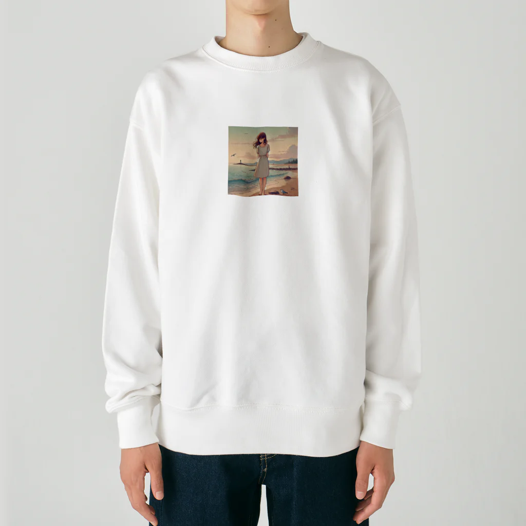 inuneko2004の海辺の女の子 Heavyweight Crew Neck Sweatshirt