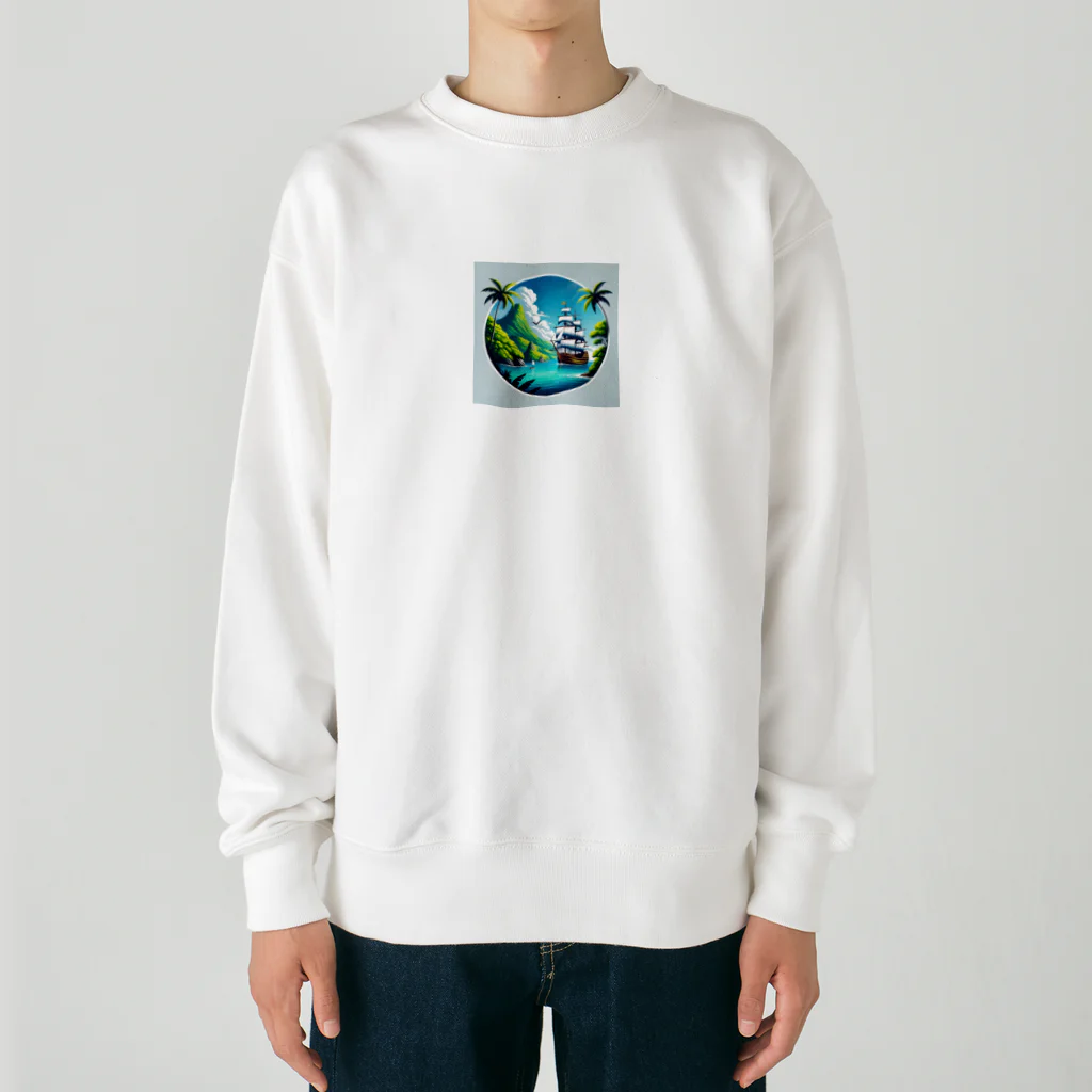 海の幸のカリブ海と船 Heavyweight Crew Neck Sweatshirt