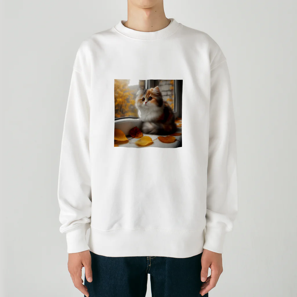 癒しの時間のかわいい三毛猫グッズ Heavyweight Crew Neck Sweatshirt