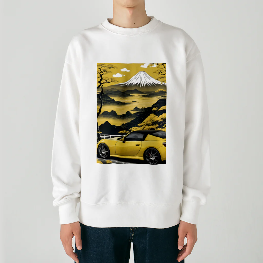 JapanCarStyleの黄色いスポーツカーと日本の風景2 Heavyweight Crew Neck Sweatshirt