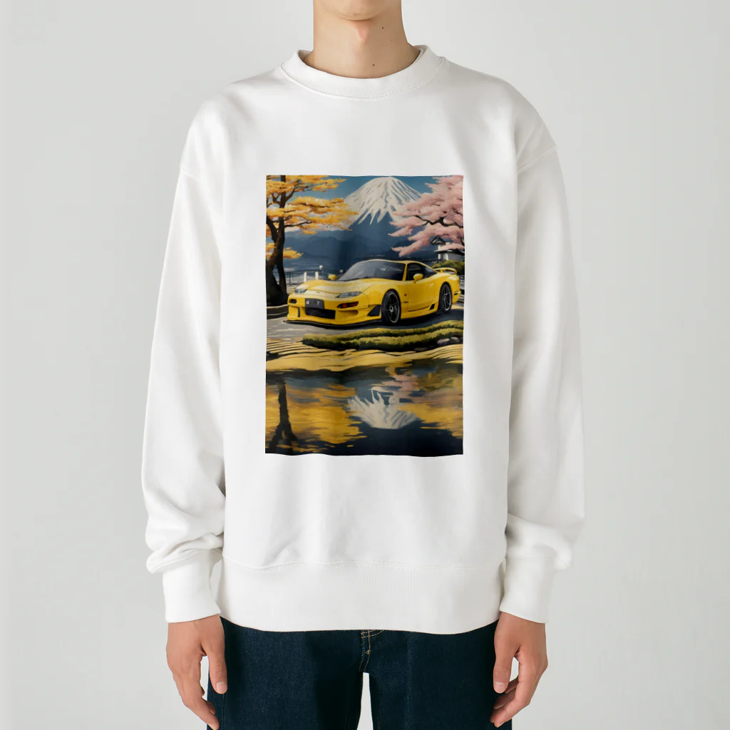 JapanCarStyleの黄色いスポーツカーと日本の風景3 Heavyweight Crew Neck Sweatshirt