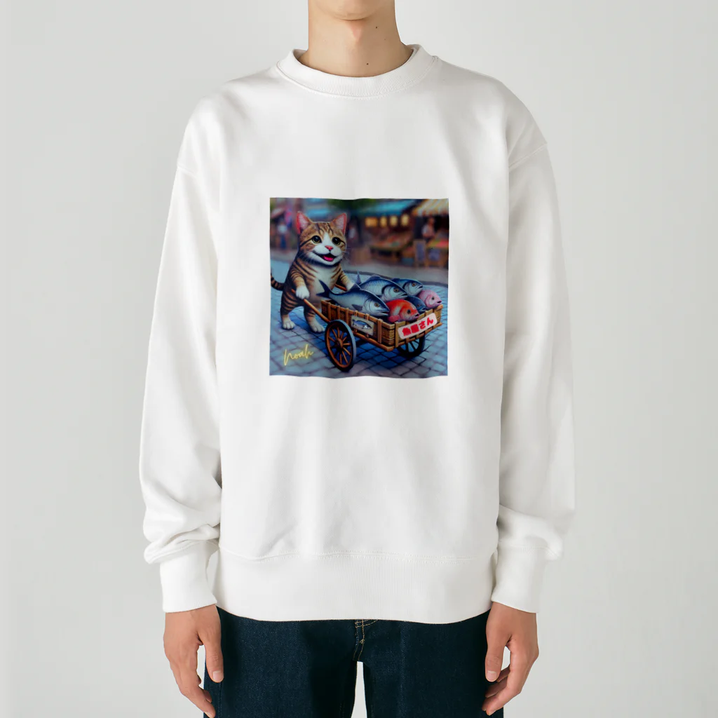 NaturalCanvasの猫の魚屋さん Heavyweight Crew Neck Sweatshirt