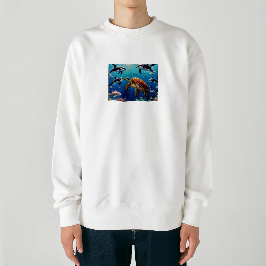 ねむねこのお店のかめ　シャチ　イルカ Heavyweight Crew Neck Sweatshirt