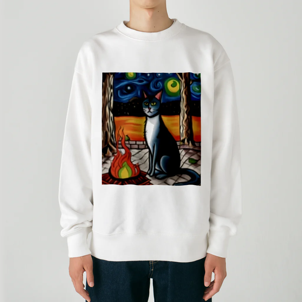 Ppit8の星に包まれる夜のアトミックファイヤー Heavyweight Crew Neck Sweatshirt